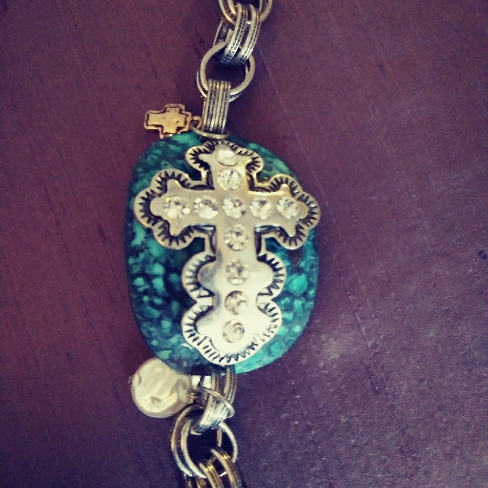 Oxidized silver cross bracelet
