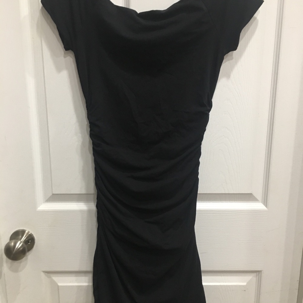 BODEN Black Dress Size 4R US Off Shoulder Ruched - Picture 6 of 8