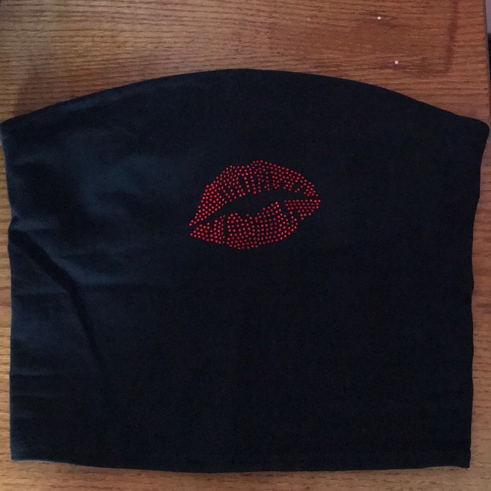 Black rhinestone kiss tube top camisole crop top