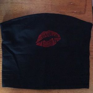 Black rhinestone kiss tube top camisole crop top