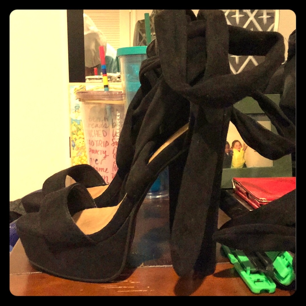Black wrap around heels