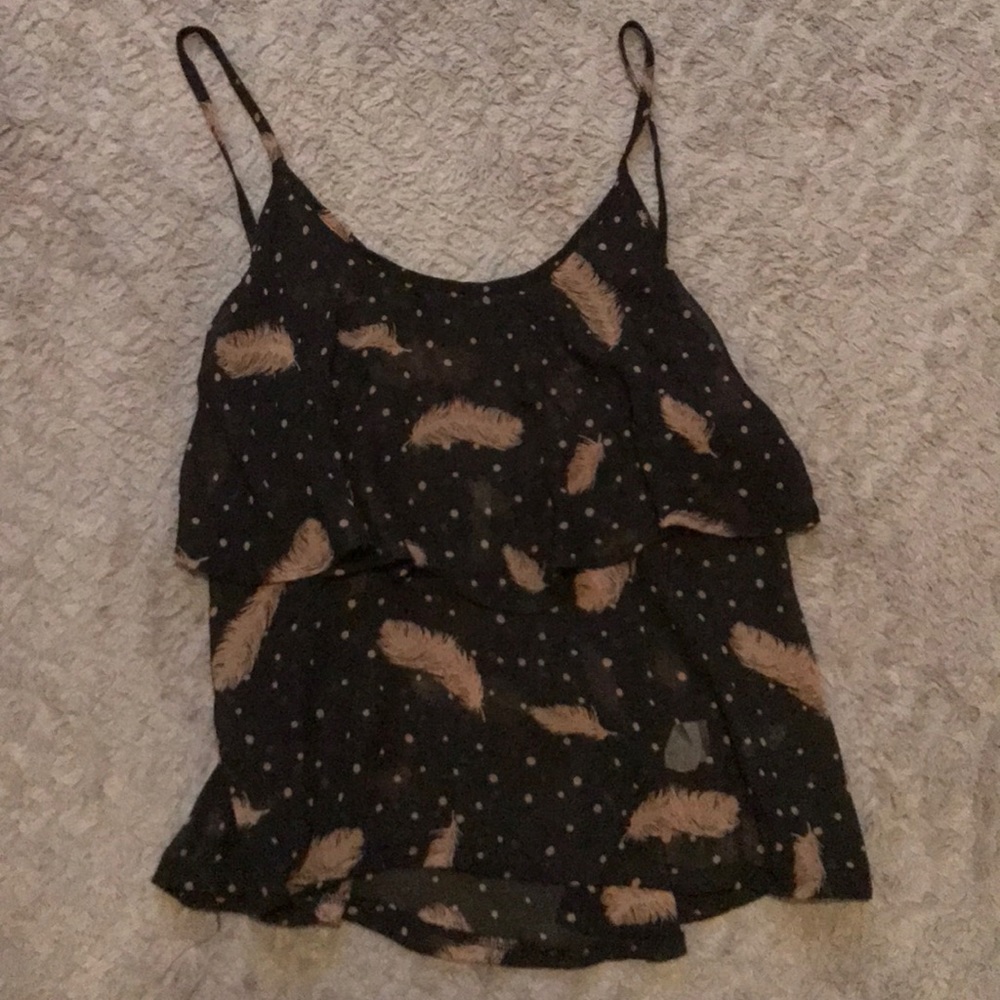 Black Chiffon Tank with Beige Print