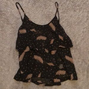 Black Chiffon Tank with Beige Print