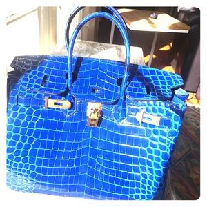 Blue faux crocodile birkin bag