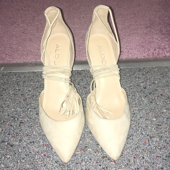 Nude Suede Lace up heels - Picture 1 of 6