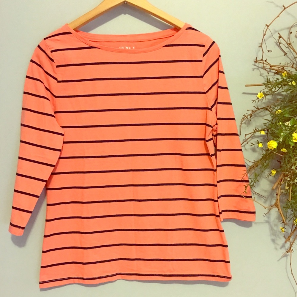 Merona ¾ Sleeve Pink & Black Striped Top