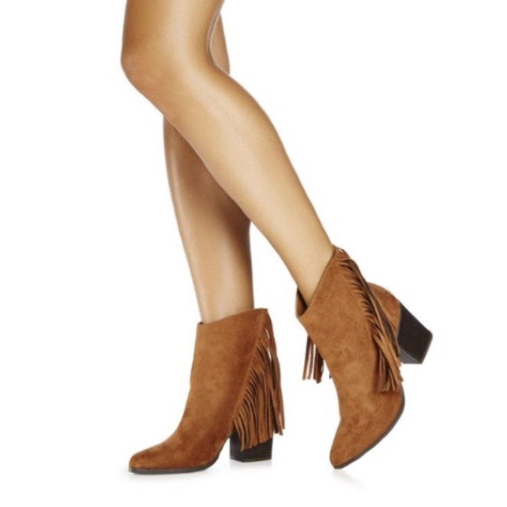 Brown fringe JustFab ankle boots