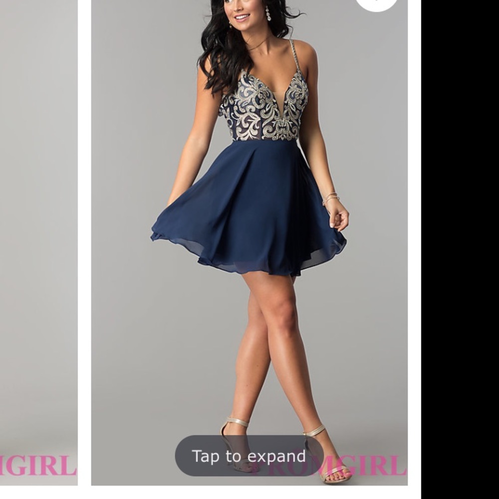 Navy blue and gold formal dress - Picture 2 of 3
