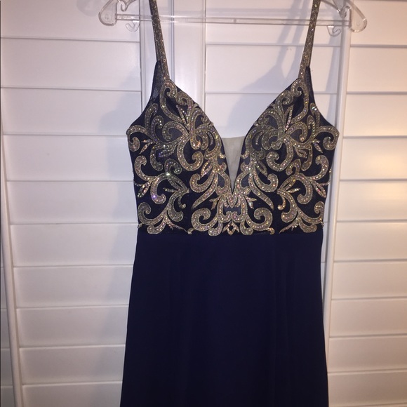 Navy blue and gold formal dress - Picture 3 of 3