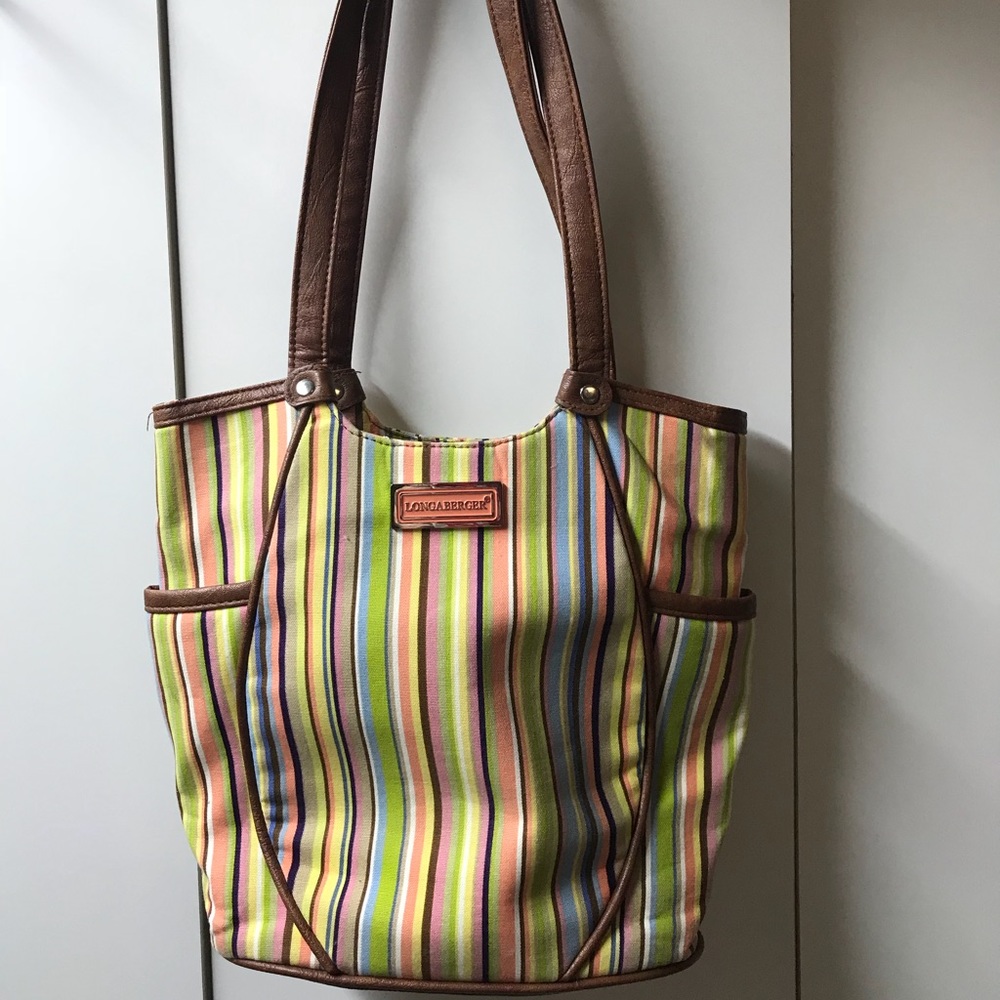 Longaberger sm bucket purse. EUC striped pattern