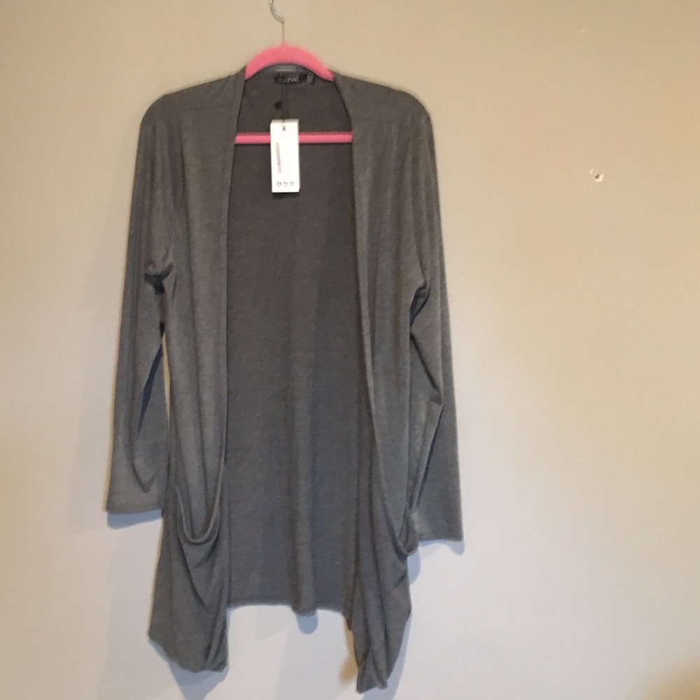 Grey jersey pocket cardigan tunic plus size