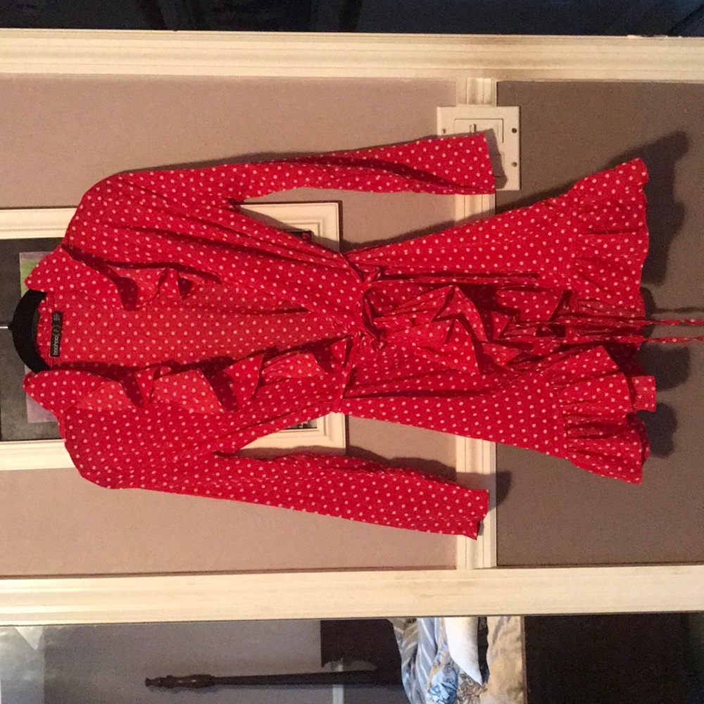Boohoo polkadot wrap dress