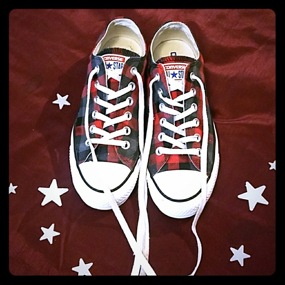 Red and black plaid/checkered Converse