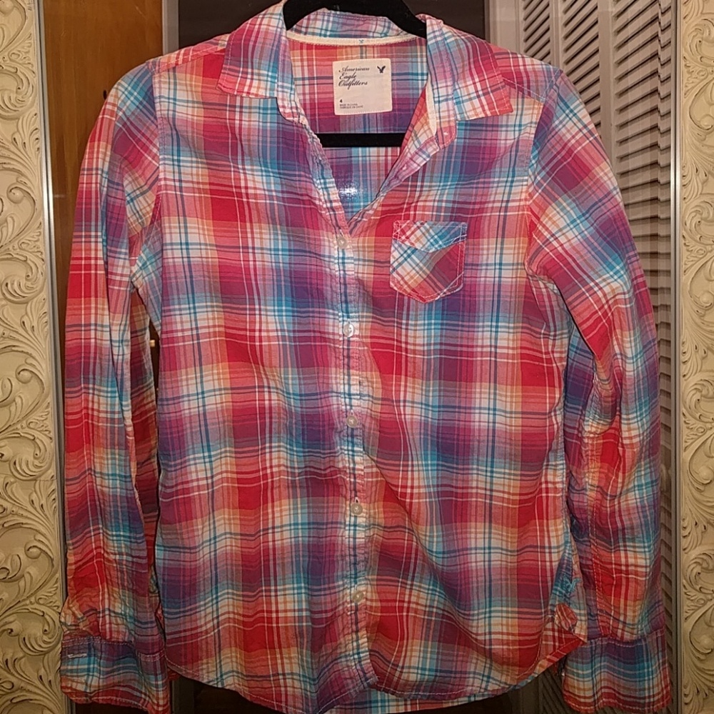 Plaid Button down pink