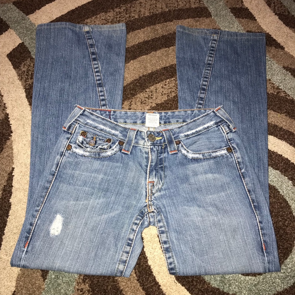 True Religion Flare Leg Distressed Jeans