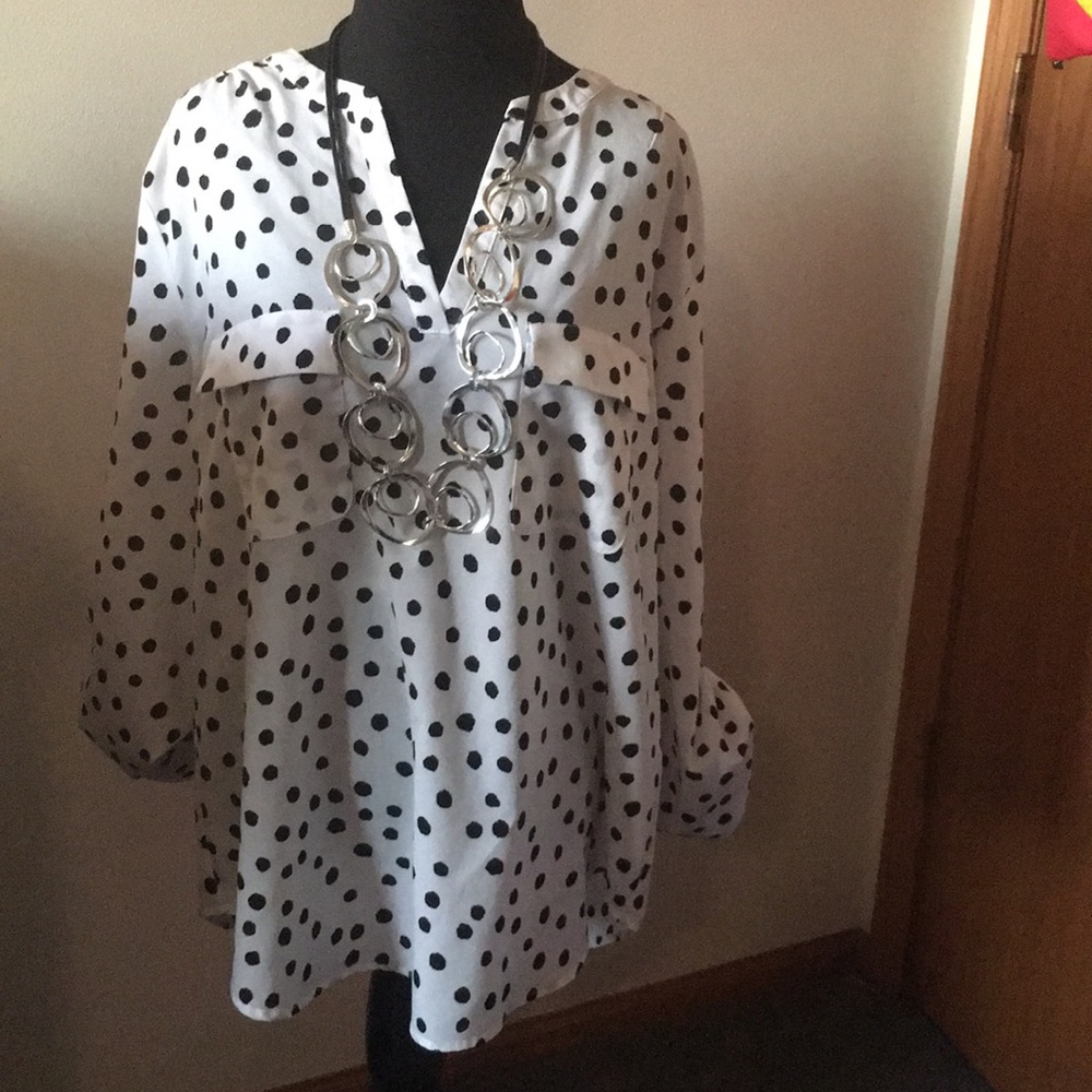 Button up polka dot career top