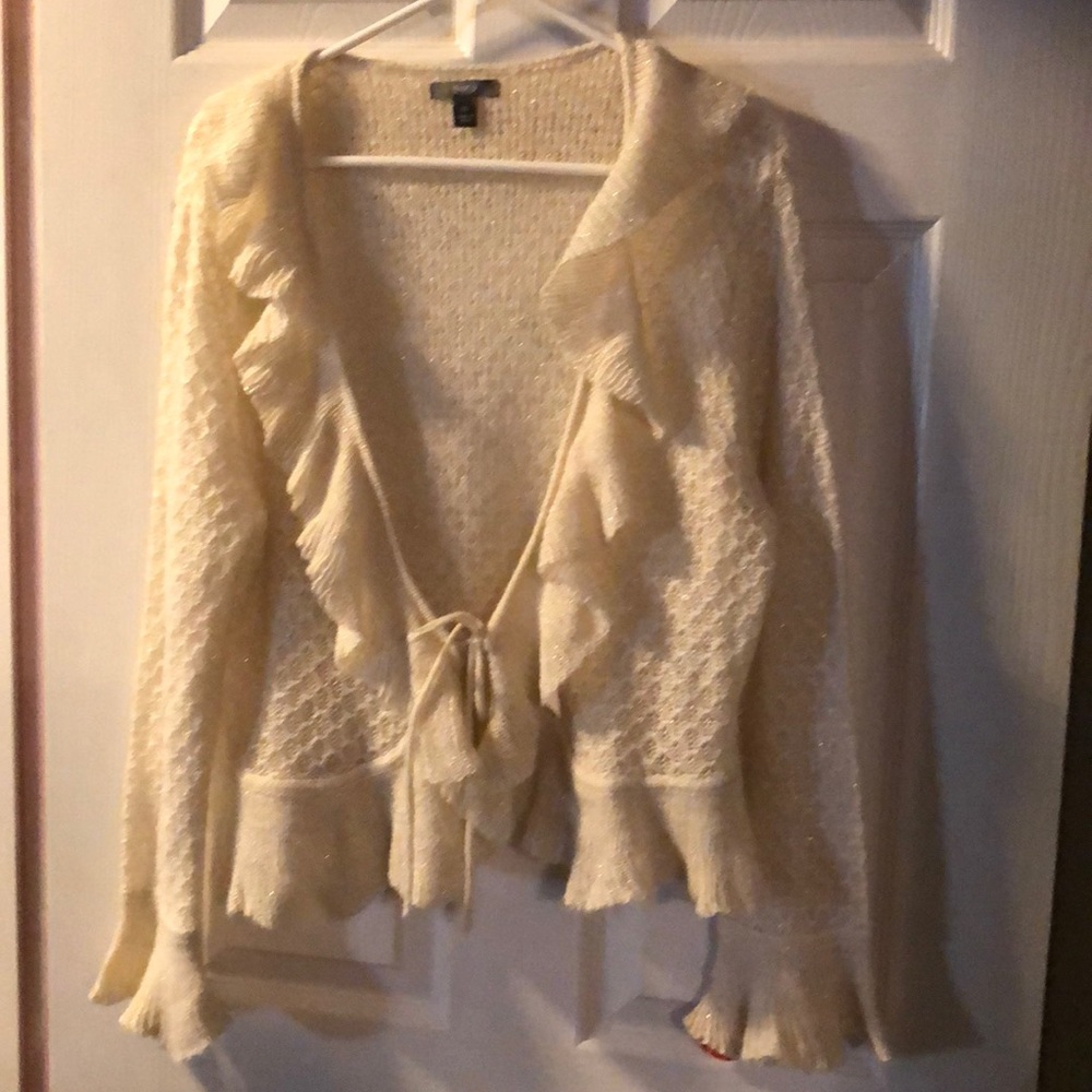 Cream color cardigan with silver shimmery