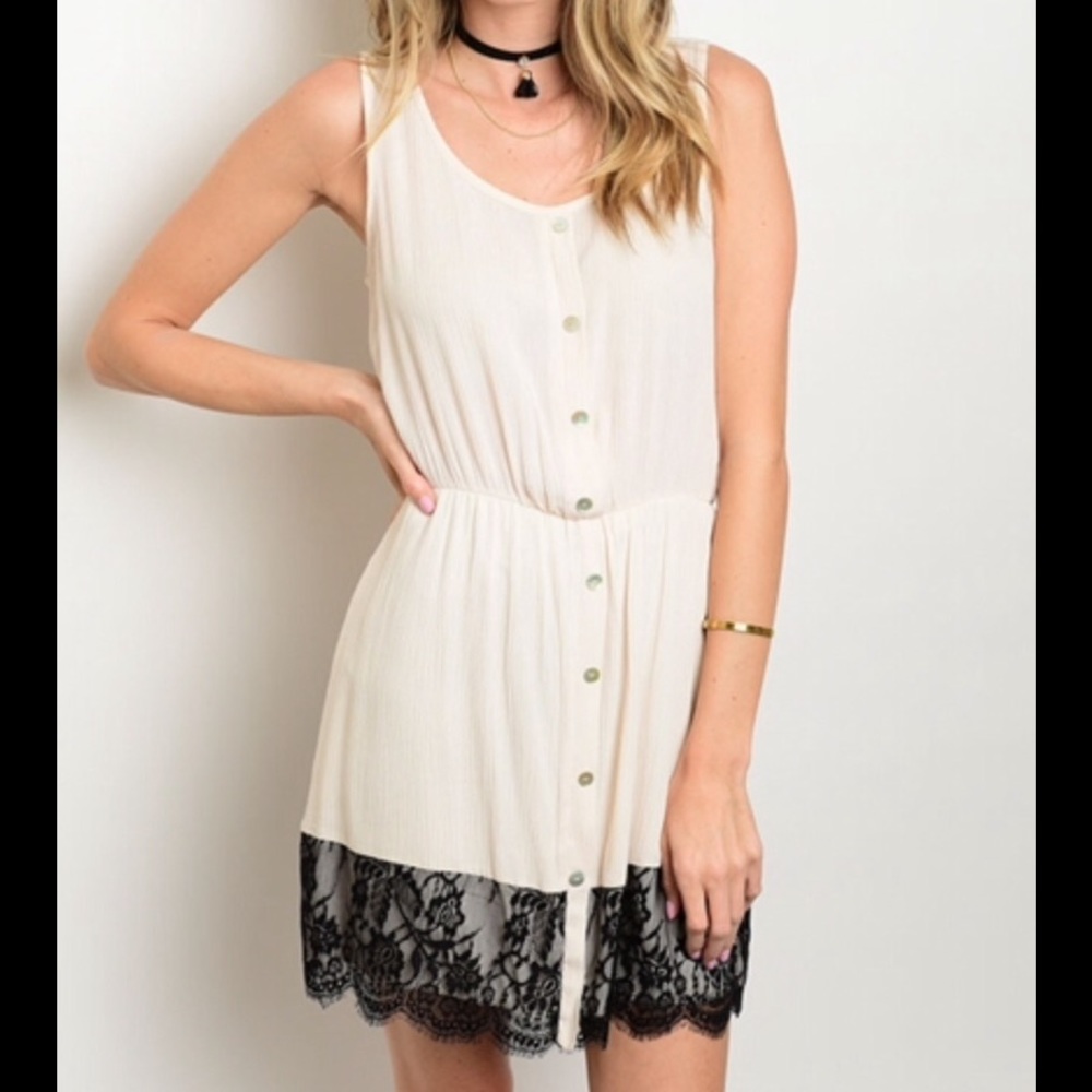 Ivory Lace Trim Tank Dress