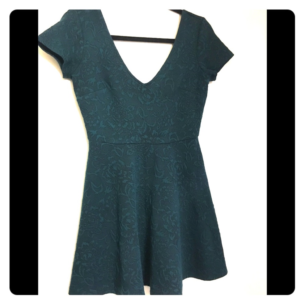 Forest Green empire waist mini dress.