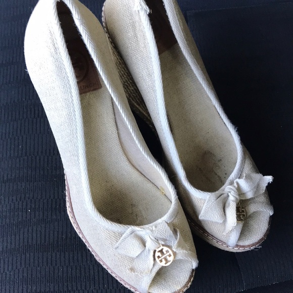 {Tory Burch} Linen Canvas Jackie Espadrille Wedges - Picture 2 of 6