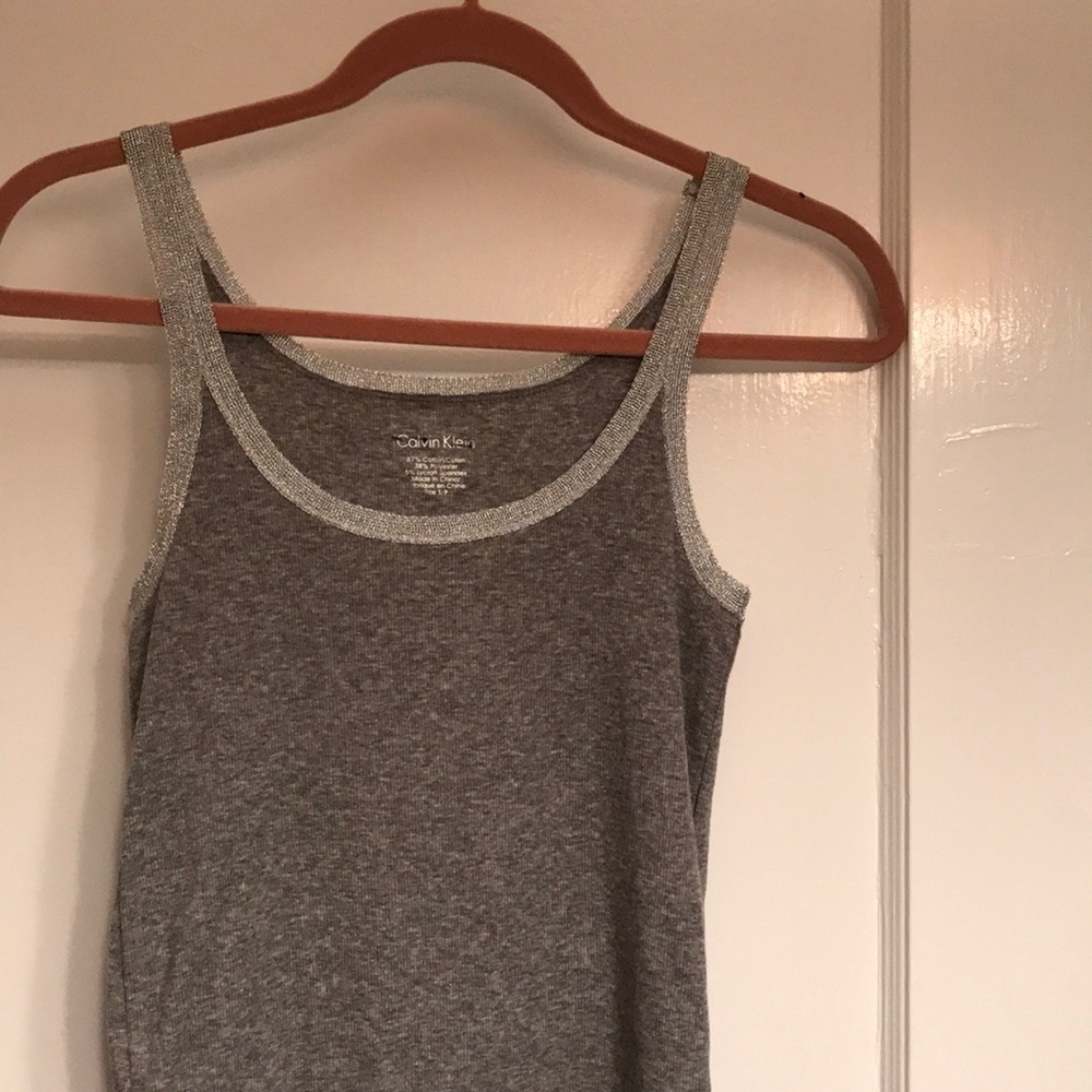 Calvin Klein tank. Gray w/silver metallic piping.