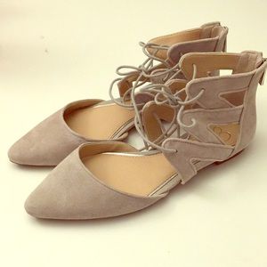NWOT Jessica Simpson Grey Suede Laceup Flats