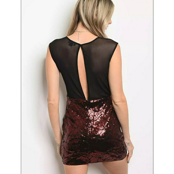 Merlot & Black Sequin Bodycon Dress - Picture 3 of 3
