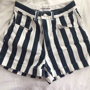 American Apparel High Waisted Stripe Denim Shorts