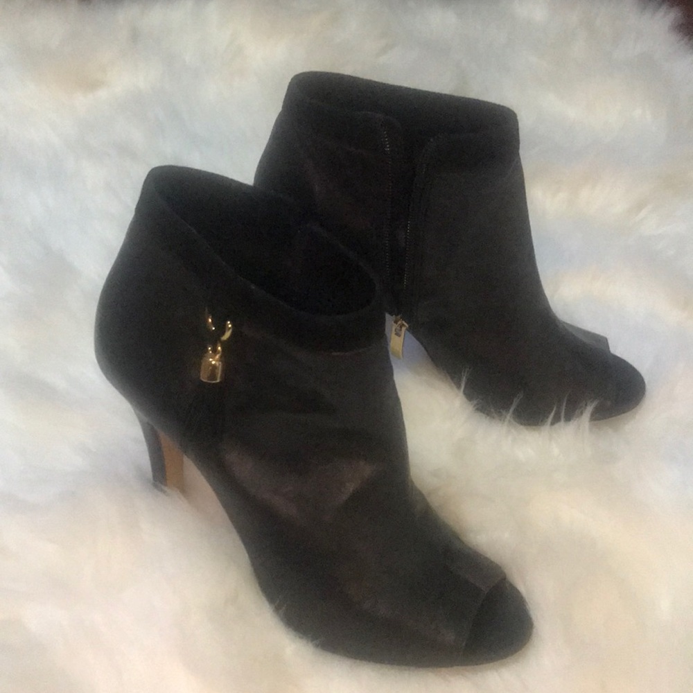 Black Vince Camuto stiletto peep toe booties