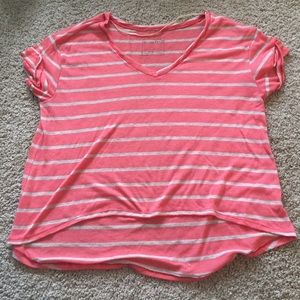 Cotton coral striped high low shirt - large