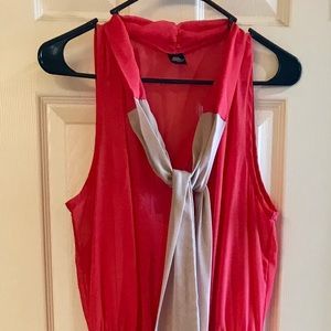 Coral Chiffon Maxi with shorter underslip tie neck