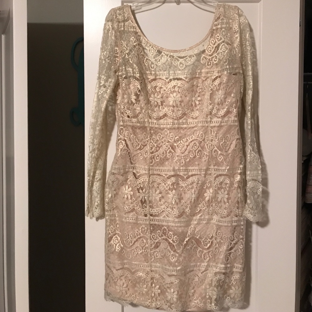 Gold Lace long sleeve cocktail dress