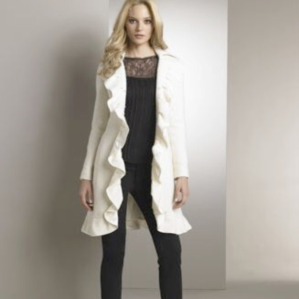 Nanette Lepore Cream Ruffled Wool Coat