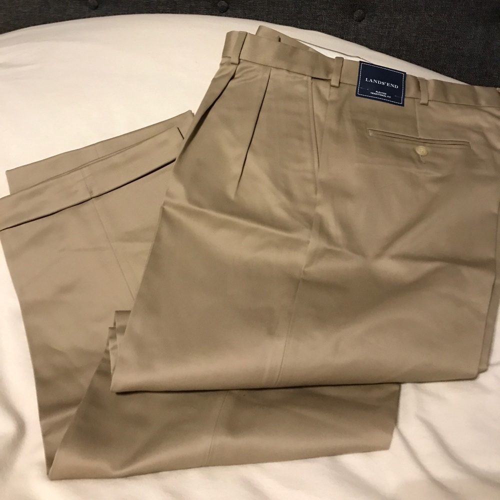 Lands End Traditional No Iron Twill Trousers, 35 W