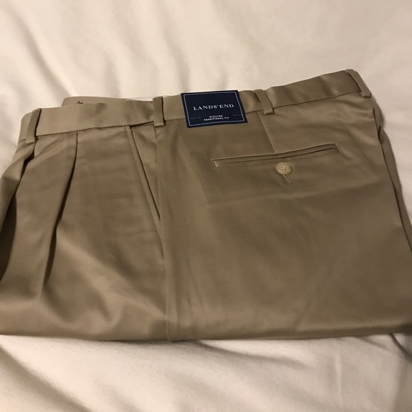 Lands End Traditional No Iron Twill Trousers, 35 W - Picture 2 of 3