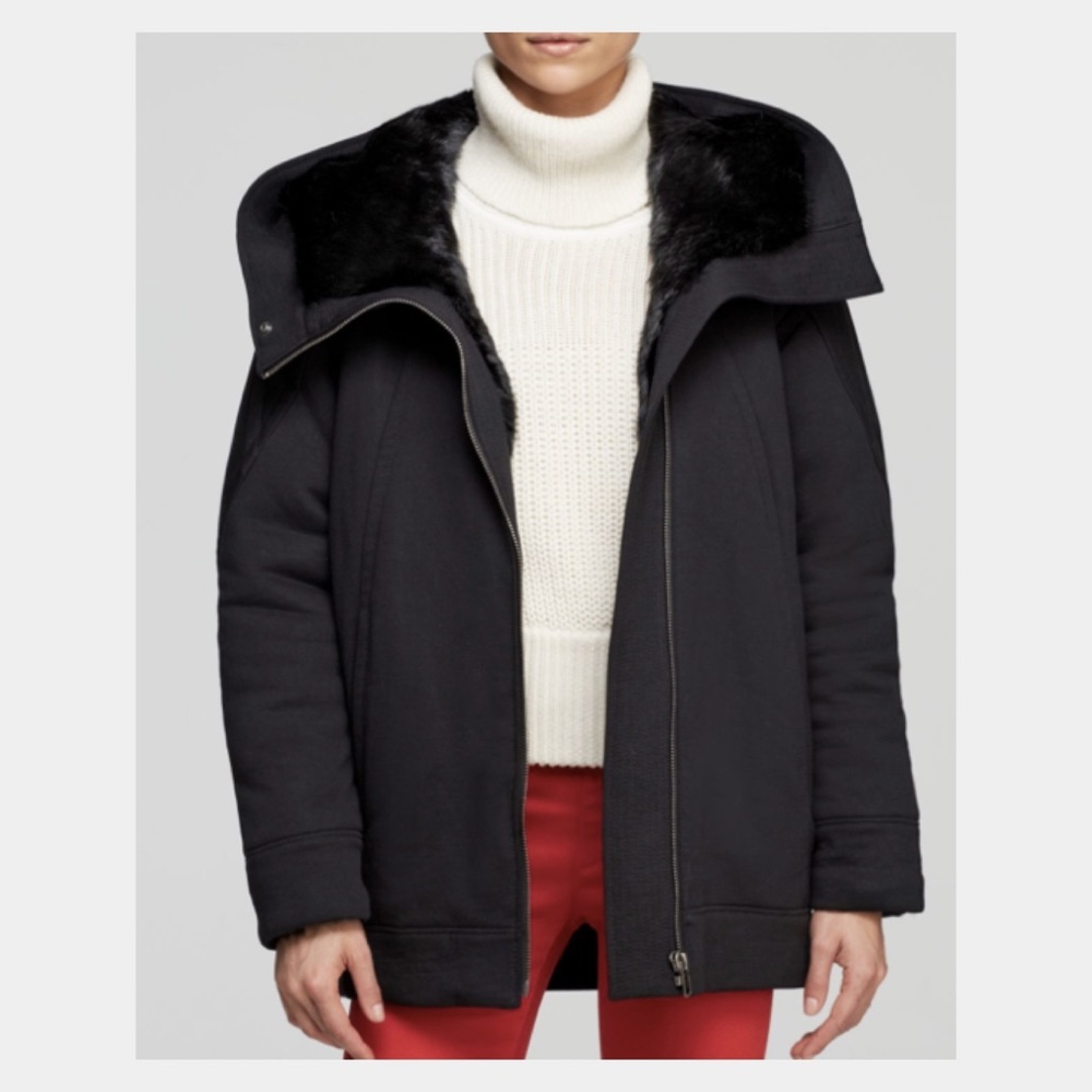 Helmut Lang Black Hooded Winter Jacket Fur Magna