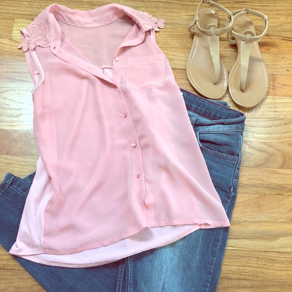 Rose pink button down top