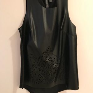 Black, fake leather tank top w/ patterned cutout