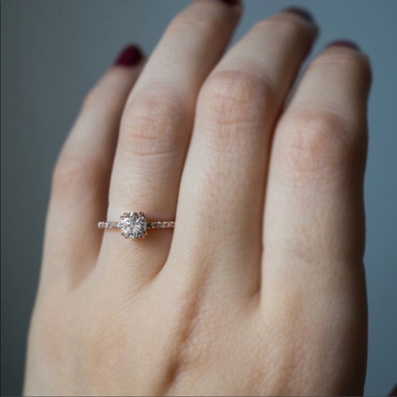 Vintage Rose Gold Crystal Cubic Solitaire Ring - Picture 2 of 4