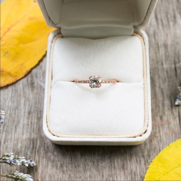 Vintage Rose Gold Crystal Cubic Solitaire Ring - Picture 3 of 4