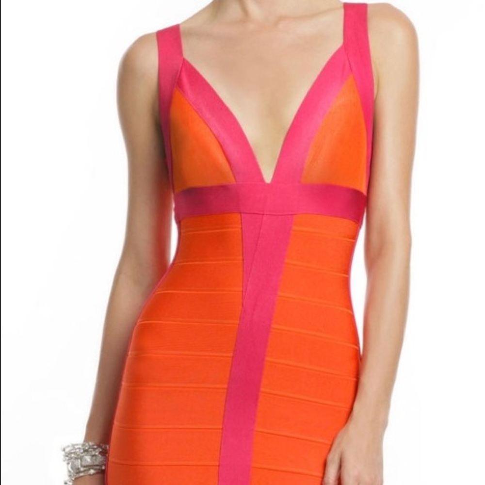 🎀HERVE LEGER CLASSIC CITRUS FLAMINGO MAXI DRESS