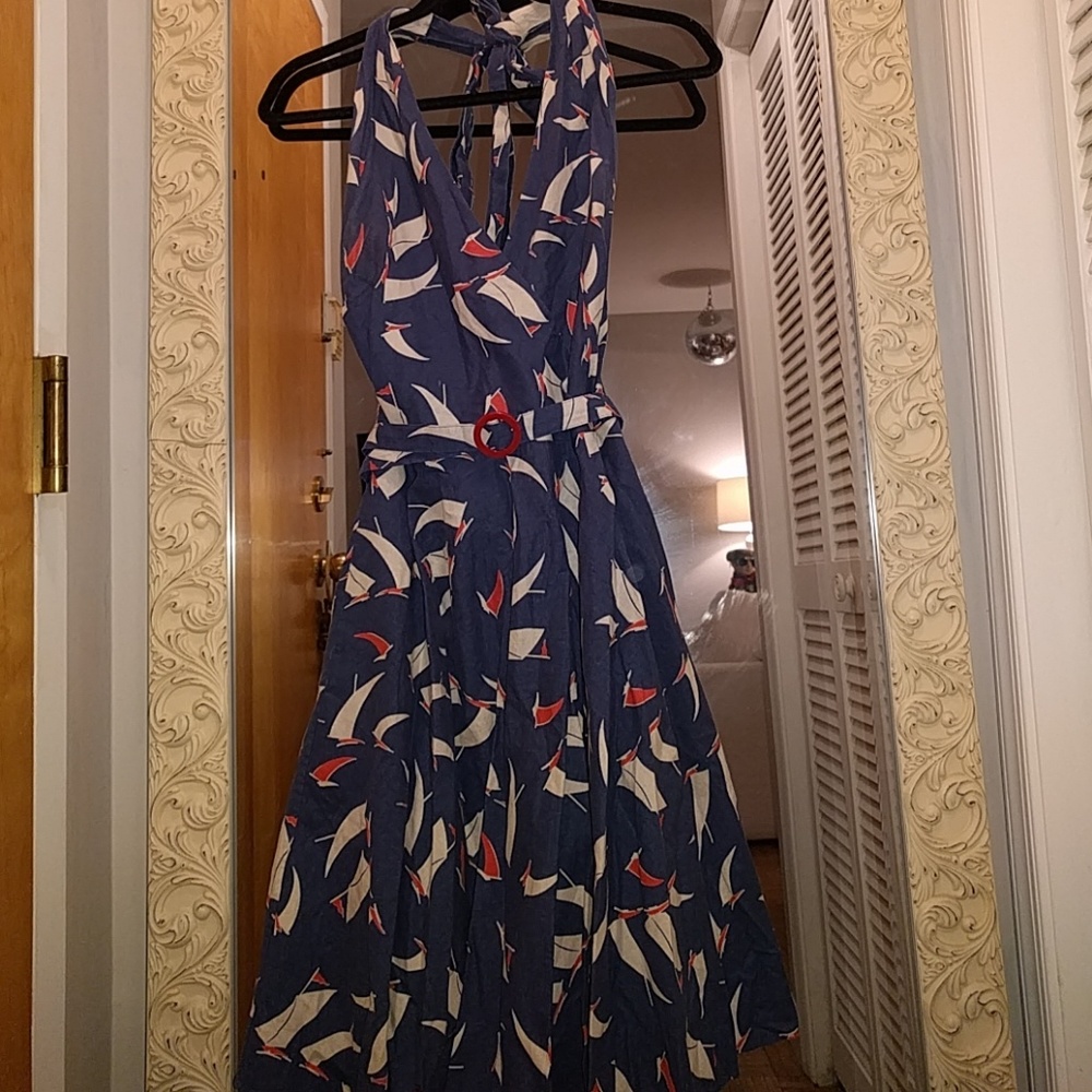 RL Sailboat Navy Blue Halter Dress