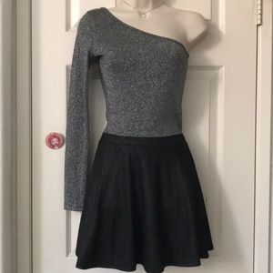 Forever 21 Black Silver Sparkly Skater Skirt