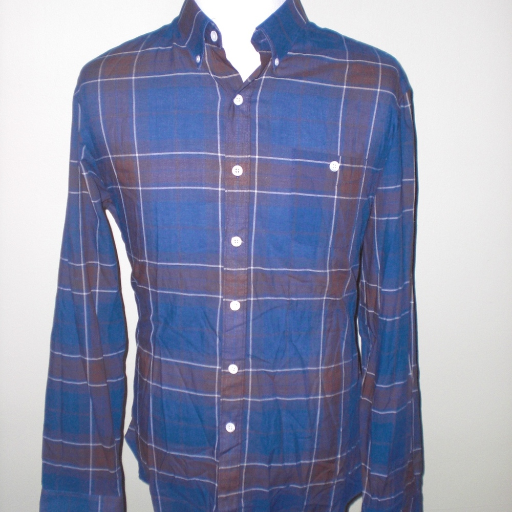 *SOLD!* Todd Snyder Dark Blue/Brown Check Shirt, L - Picture 1 of 3