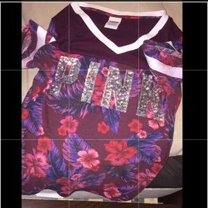 Vs pink floral bling tee