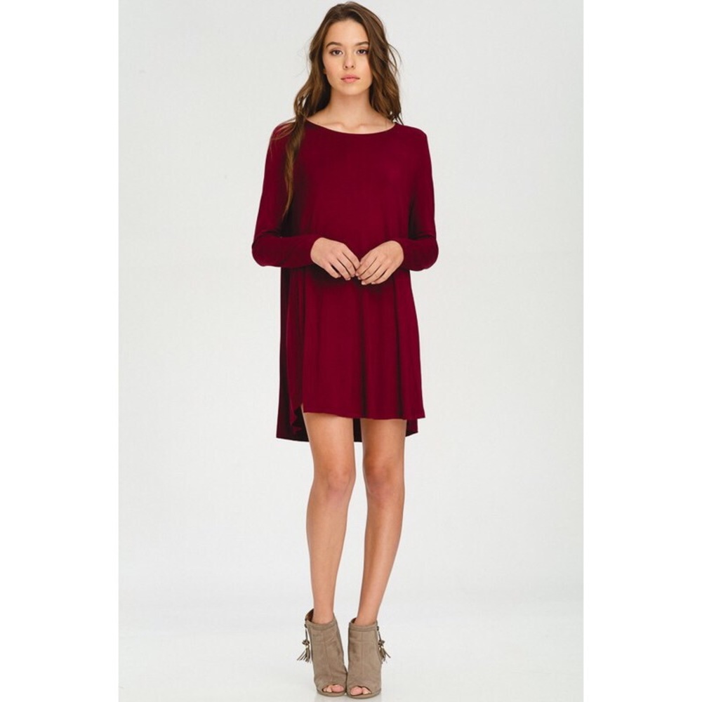 Anna Long Sleeve Swing Dress - Burgundy - Picture 2 of 4