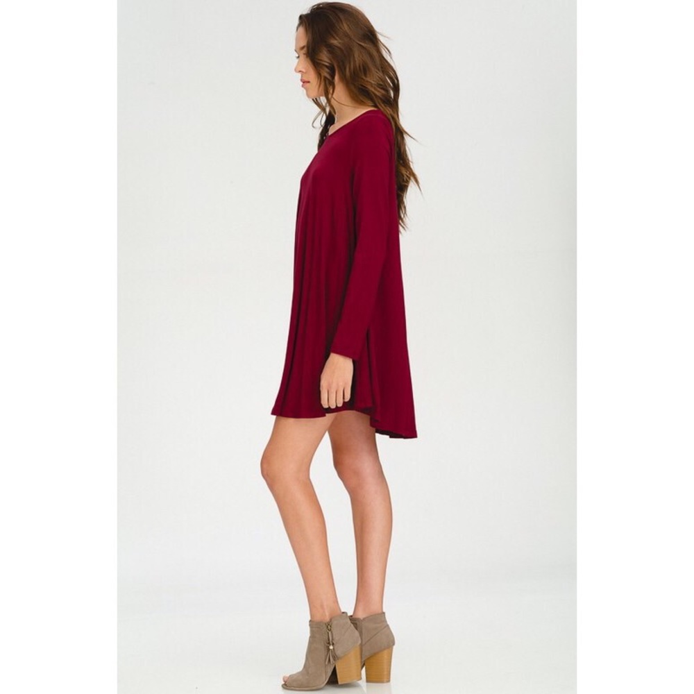 Anna Long Sleeve Swing Dress - Burgundy - Picture 3 of 4