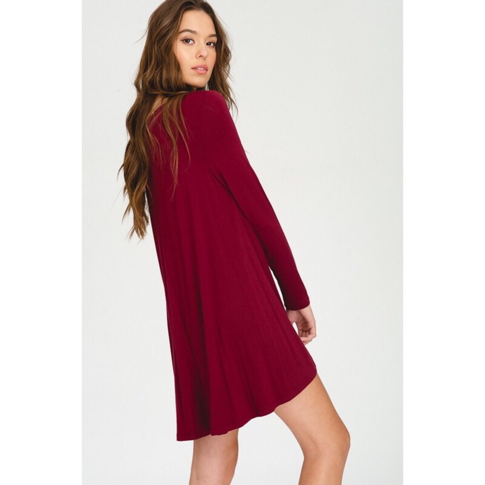 Anna Long Sleeve Swing Dress - Burgundy - Picture 4 of 4