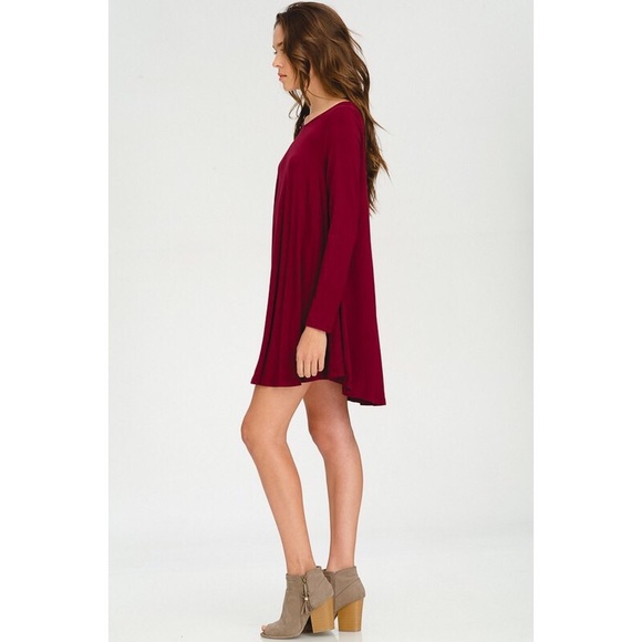 Anna Long Sleeve Swing Dress - Burgundy - Picture 3 of 4