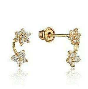 14k Gold flower butterfly Girls Baby Earrings.